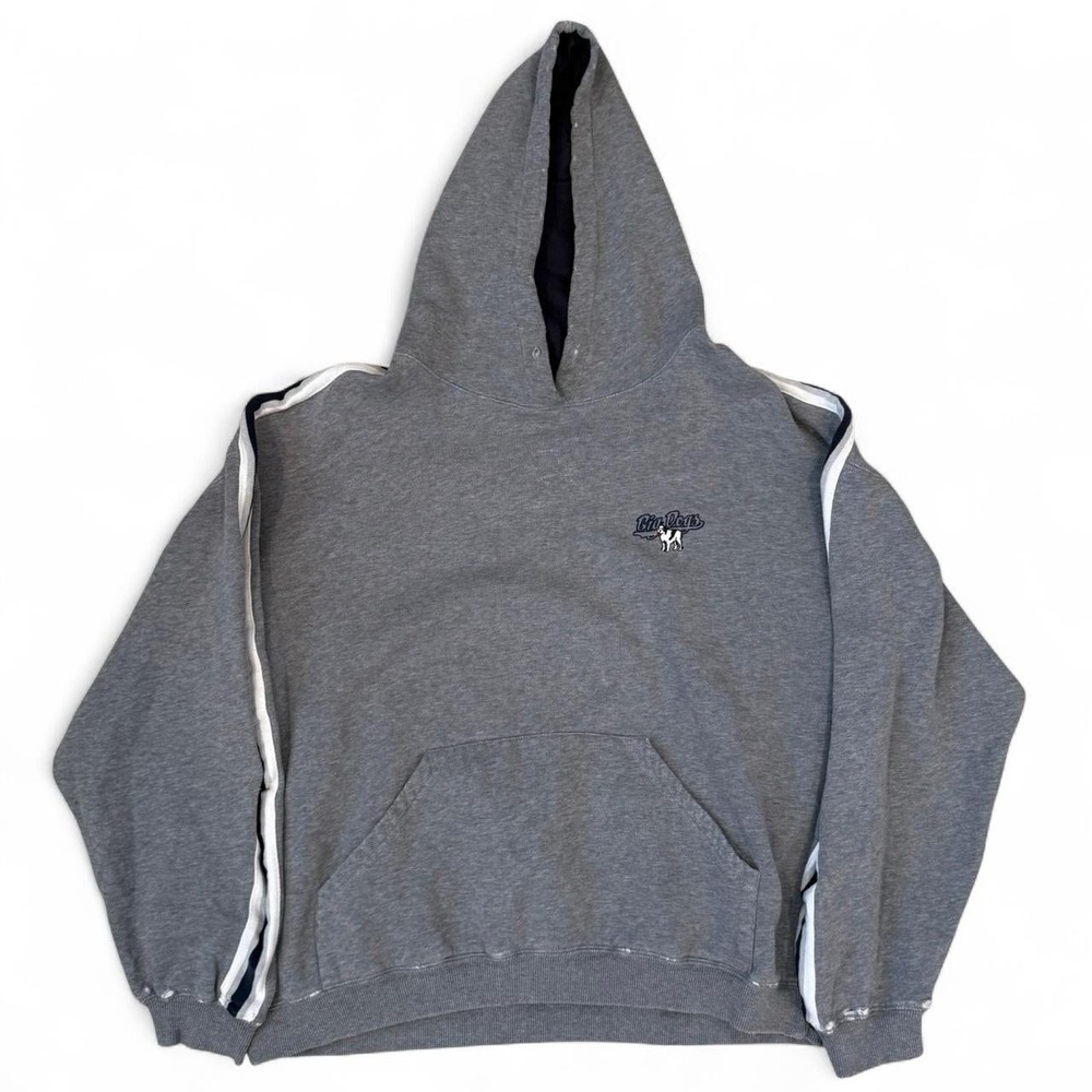Vintage Big Dogs Distressed Striped Grey Pullover Hoodie Men's Large Skater Y2K